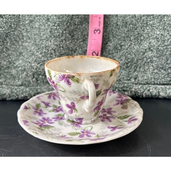 Vintage Mini Inarco Saucer & Demitasse Cup Flowers Purple - Picture 3 of 9